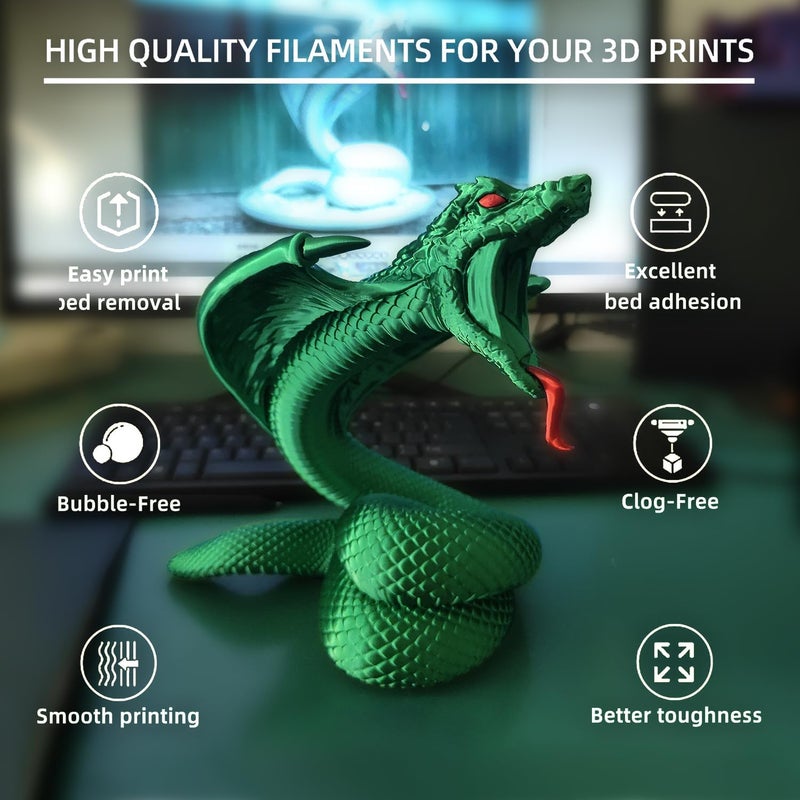 HP3DF PLA Filament, Silk PLA, 3D Printer Filament, PLA Filament 1.75mm Dimensional Accuracy +/- 0.02mm, 1KG Spool (2.2 lbs), Fit Most FDM Printer (Silk Green) - Image 2